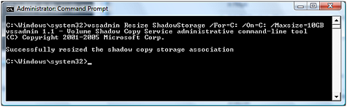 Change restore point space allocation