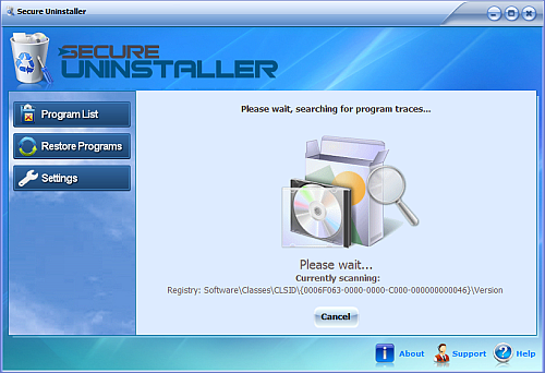 Scan Progress Secure uninstaller scanning